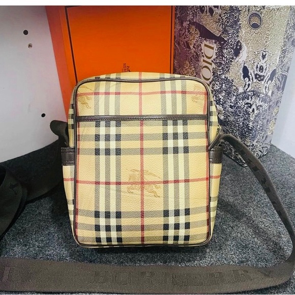 Pre Owned Vintage Authentic Burberry paddy Haymaket canvas crossbody leather - Picture 4 of 11